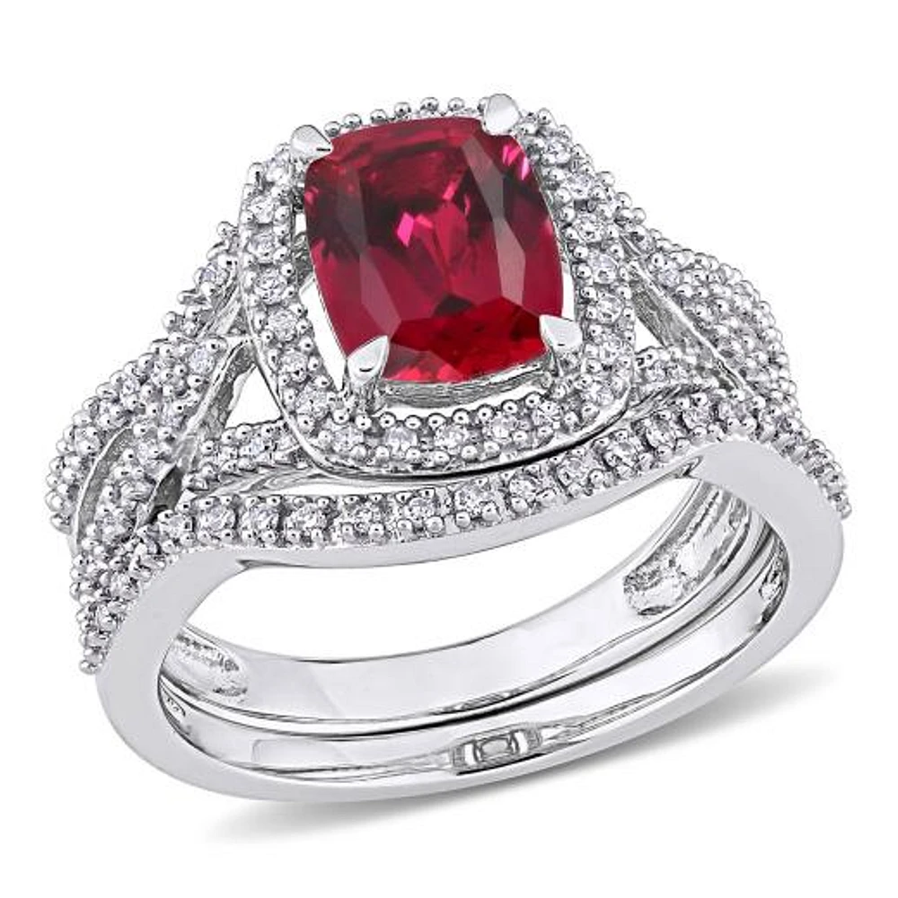 JULIANNA B 10K White Gold Created Ruby & Diamond Bridal Set