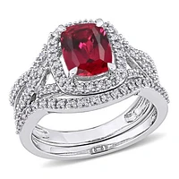 JULIANNA B 10K White Gold Created Ruby & Diamond Bridal Set