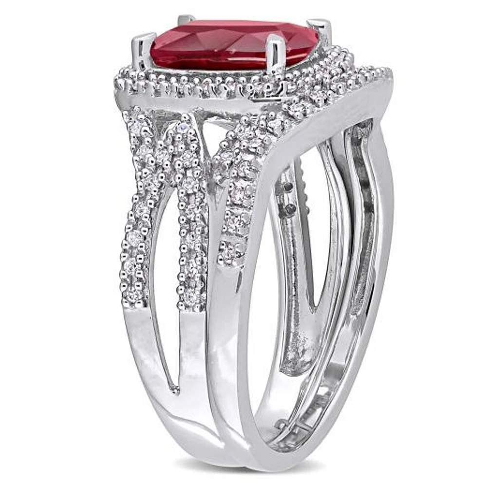 JULIANNA B 10K White Gold Created Ruby & Diamond Bridal Set