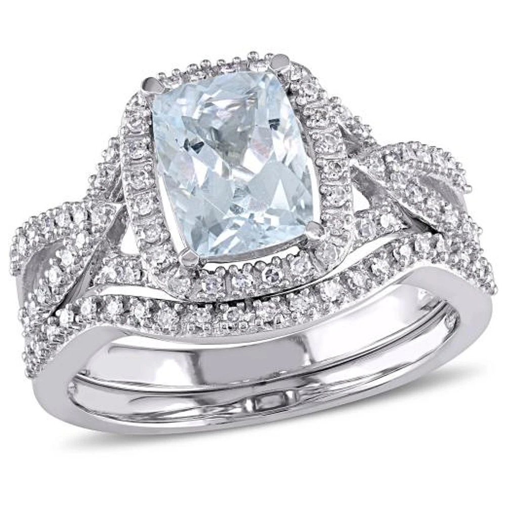 JULIANNA B 10K White Gold Aquamarine & Diamond Bridal Set