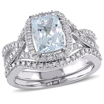 JULIANNA B 10K White Gold Aquamarine & Diamond Bridal Set