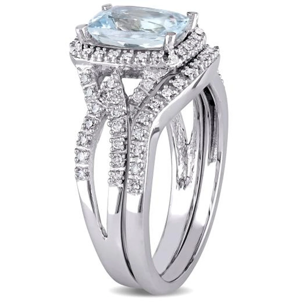 JULIANNA B 10K White Gold Aquamarine & Diamond Bridal Set