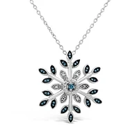 Blue & White Diamond Snowflake Pendant in Sterling Silver