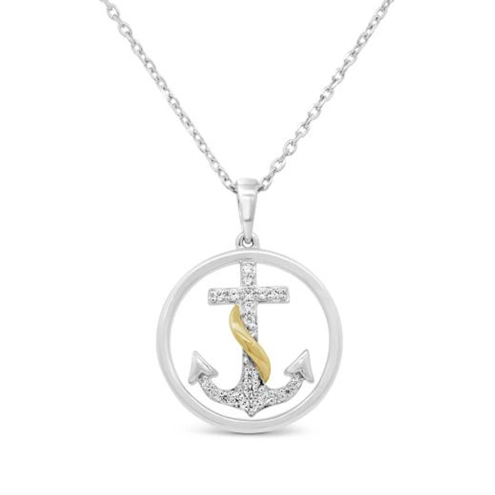 Diamond Anchor Pendant in Sterling Silver & 10k Yellow Gold