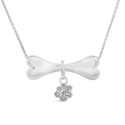 Charming Friends Diamond Bone & Paw Necklace in Sterling Silver