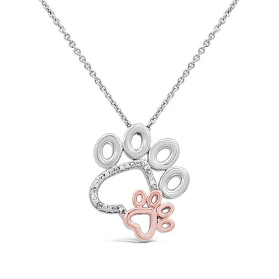 Charming Friends Diamond Paws Pendant in Sterling Silver & 10k Rose Gold