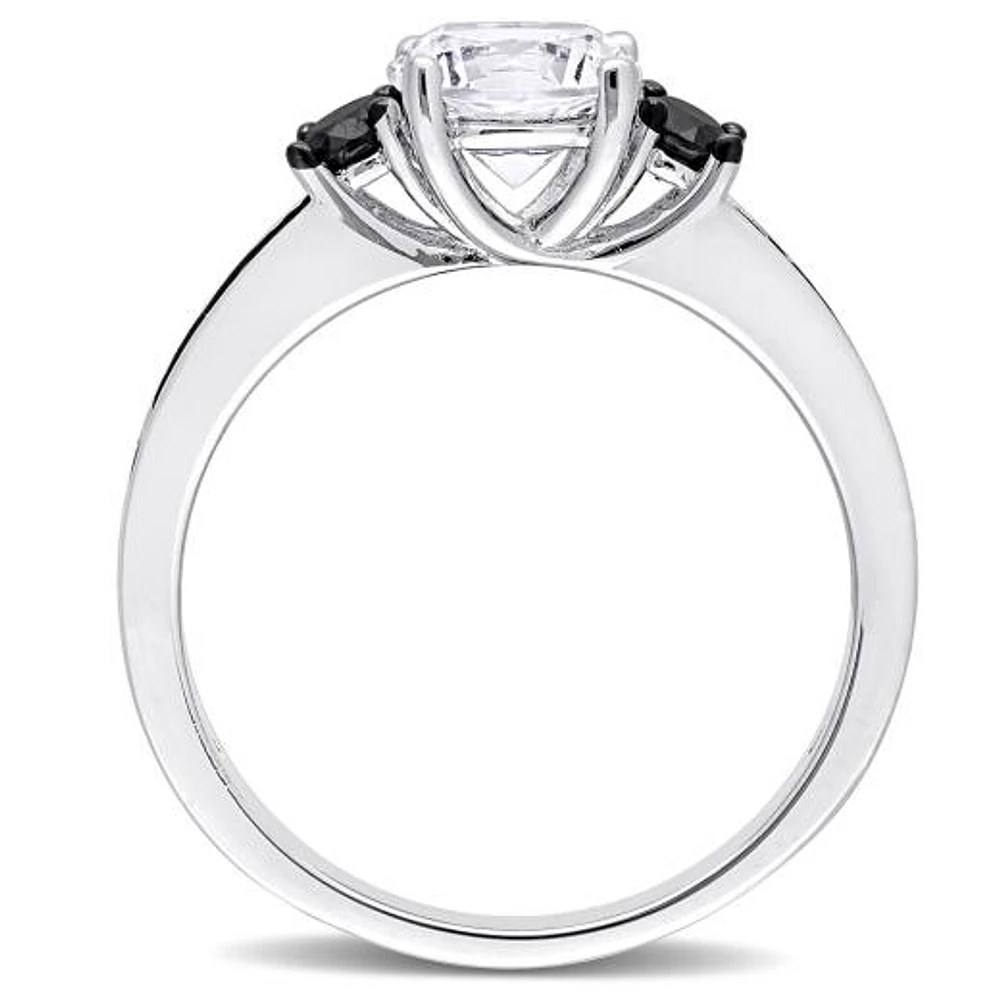 Julianna B Sterling Silver Sapphire Created White Sapphire & Diamond Ring