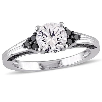 Julianna B Sterling Silver Created White Sapphire & Black Diamond Ring