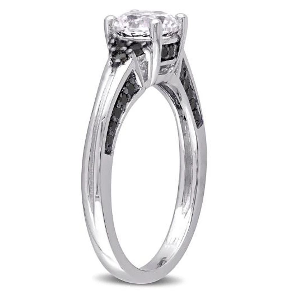 Julianna B Sterling Silver Created White Sapphire & Black Diamond Ring