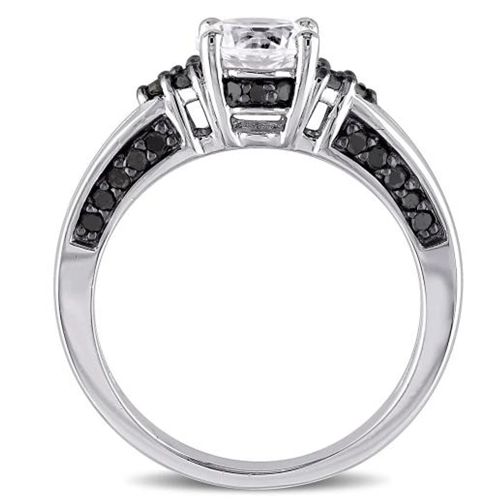 Julianna B Sterling Silver Created White Sapphire & Black Diamond Ring