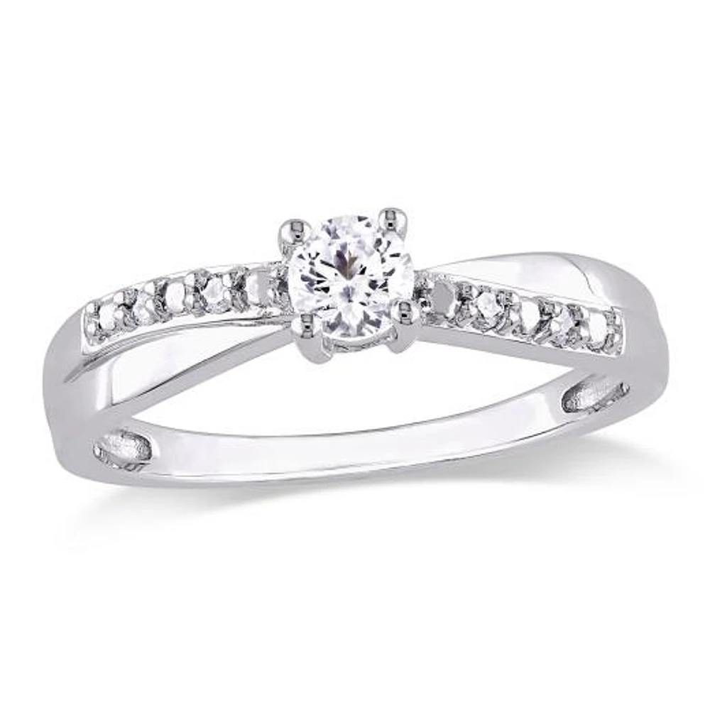 Julianna B Sterling Silver Created White Sapphire & Diamond Ring