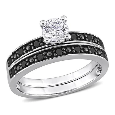 JULIANNA B Sterling Silver Created White Sapphire & Black Diamond Bridal Set