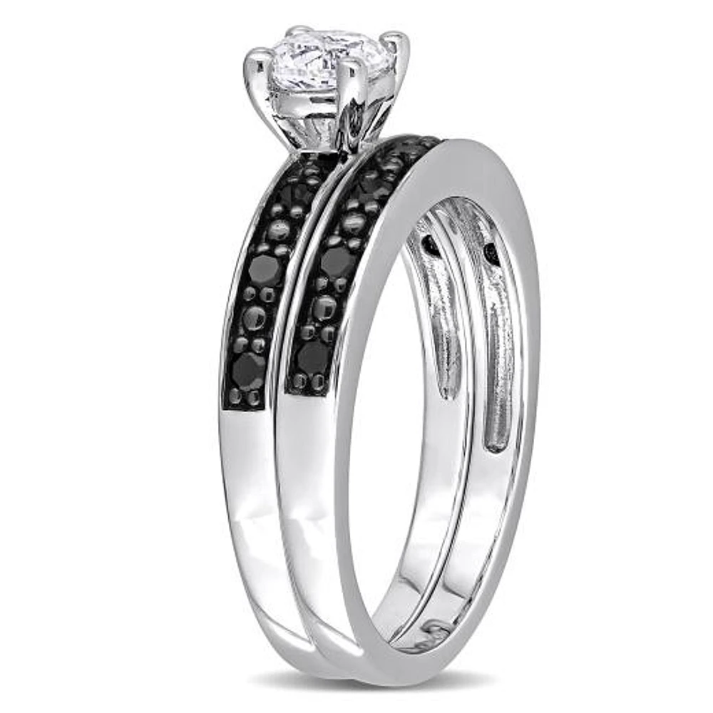 Julianna B Sterling Silver Created White Sapphire & Black Diamond Bridal Set