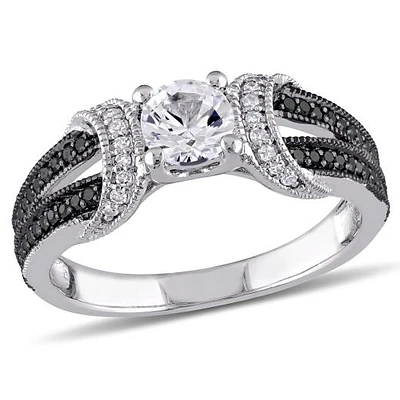 JULIANNA B Sterling Silver Created White Sapphire, Black & White Diamond Ring