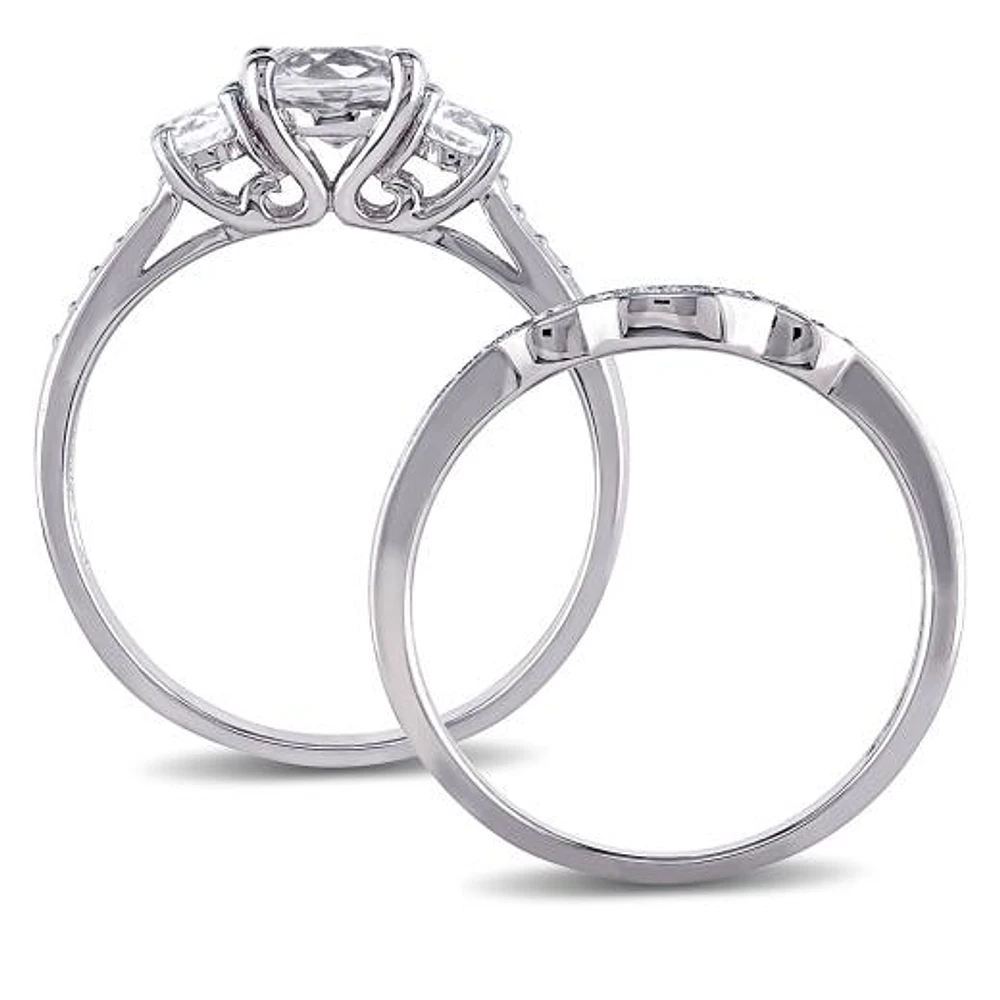 Julianna B 10K White Gold Created Sapphire & Diamond Bridal Set