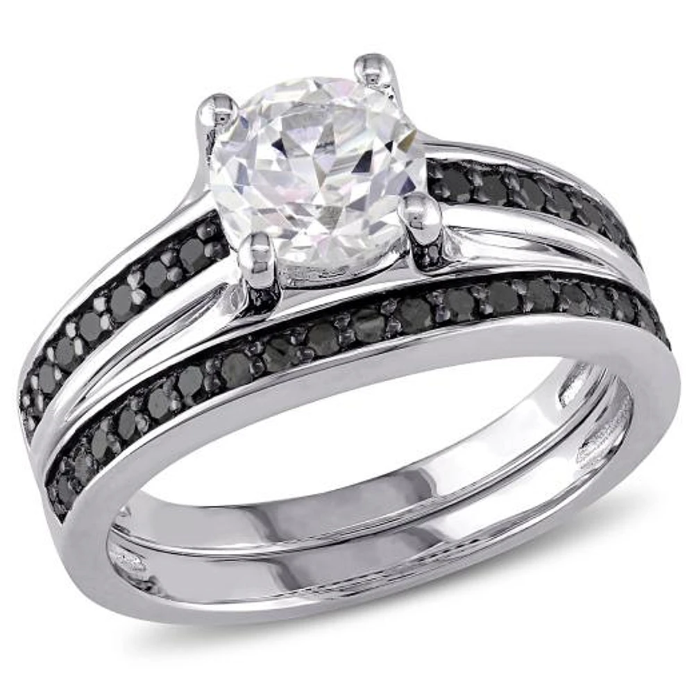 Julianna B Sterling Silver Created White Sapphire & Black Diamond Bridal Set