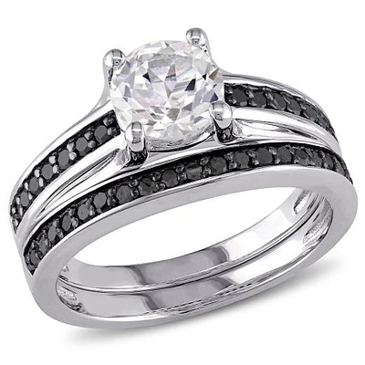 Julianna B Sterling Silver Created White Sapphire & Black Diamond Bridal Set