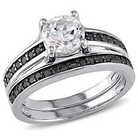 Julianna B Sterling Silver Created White Sapphire & Black Diamond Bridal Set