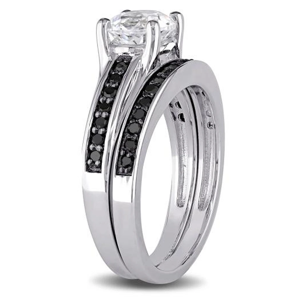 Julianna B Sterling Silver Created White Sapphire & Black Diamond Bridal Set