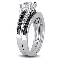 Julianna B Sterling Silver Created White Sapphire & Black Diamond Bridal Set