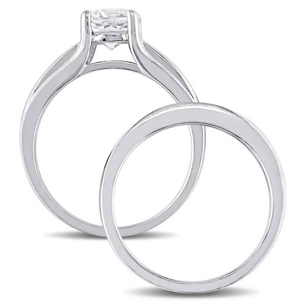 Julianna B Sterling Silver Created White Sapphire & Black Diamond Bridal Set