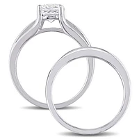 Julianna B Sterling Silver Created White Sapphire & Black Diamond Bridal Set
