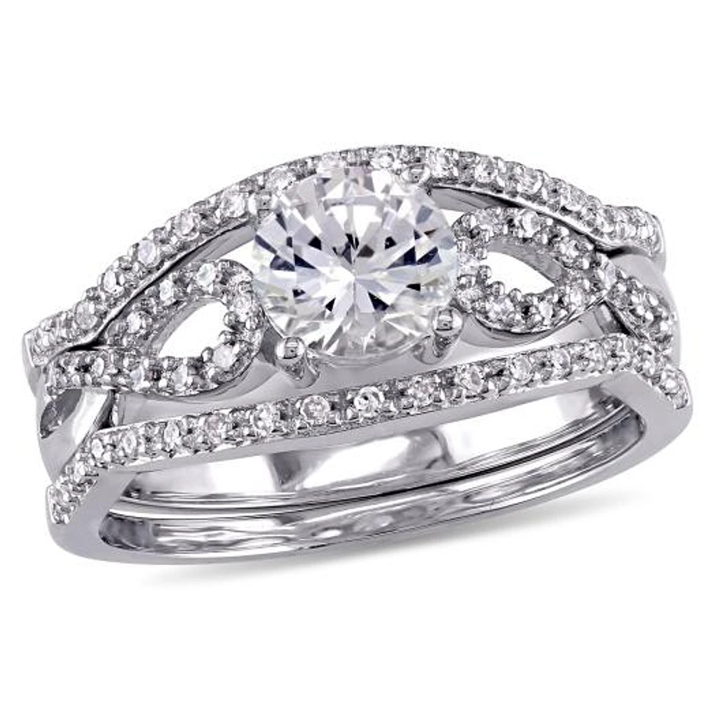 JULIANNA B 10K White Gold Created Sapphire & Diamond Bridal Set