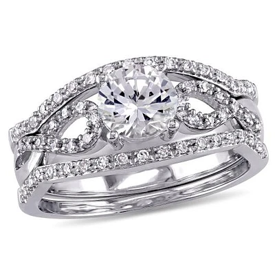 JULIANNA B 10K White Gold Created Sapphire & Diamond Bridal Set