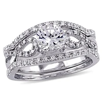 JULIANNA B 10K White Gold Created Sapphire & Diamond Bridal Set