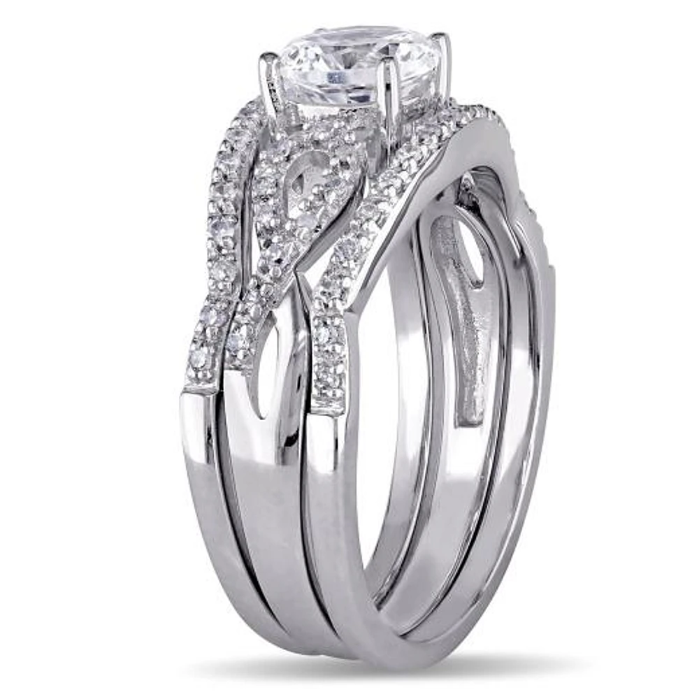 JULIANNA B 10K White Gold Created Sapphire & Diamond Bridal Set