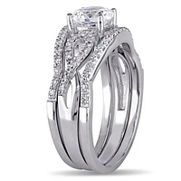JULIANNA B 10K White Gold Created Sapphire & Diamond Bridal Set