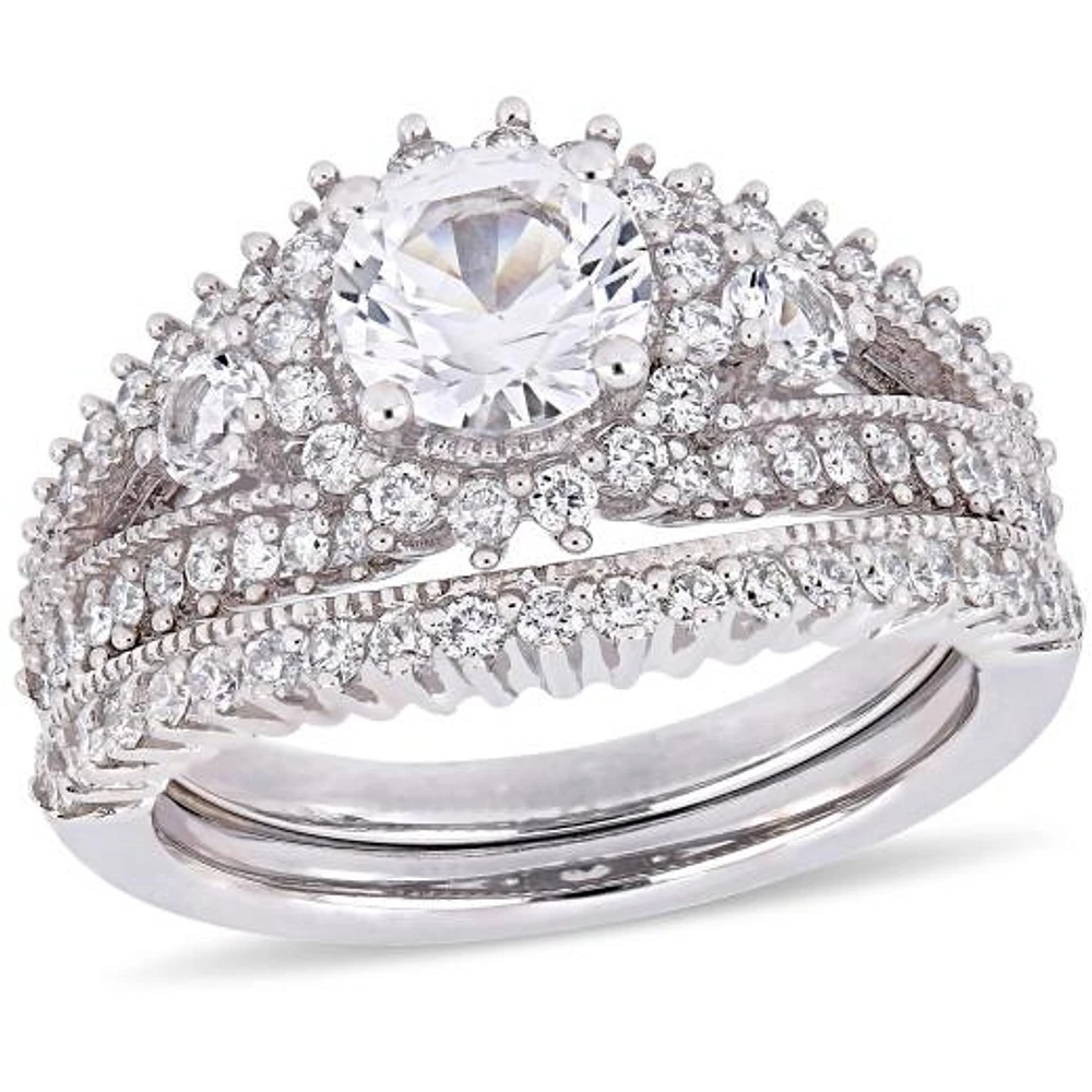 Julianna B 10K White Gold Created Sapphire & Diamond Bridal Set
