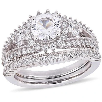 Julianna B 10K White Gold Created Sapphire & Diamond Bridal Set