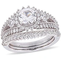 Julianna B 10K White Gold Created Sapphire & Diamond Bridal Set
