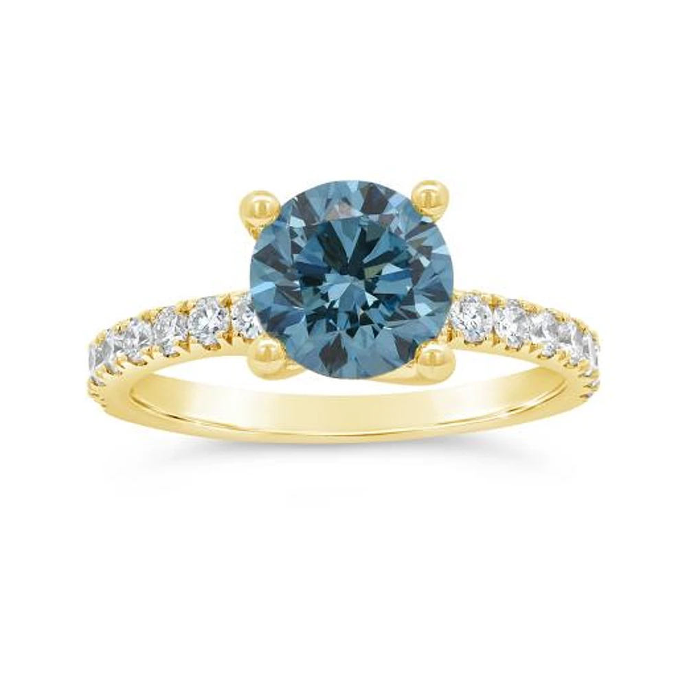 New Brilliance Lab Grown 2.50CTW Blue & White Diamond Ring in 14K Yellow Gold