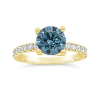 New Brilliance Lab Grown 2.50CTW Blue & White Diamond Ring in 14K Yellow Gold