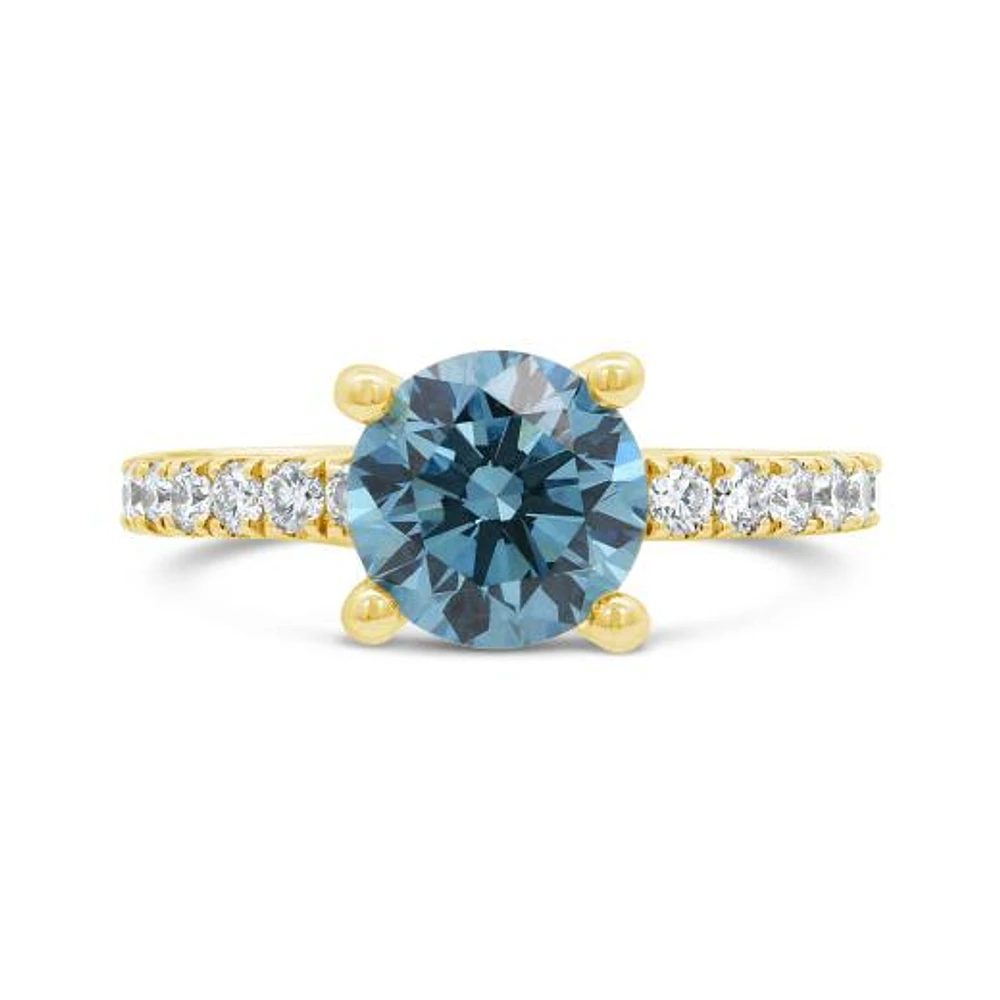 New Brilliance Lab Grown 2.50CTW Blue & White Diamond Ring in 14K Yellow Gold