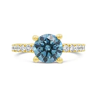 New Brilliance Lab Grown 2.50CTW Blue & White Diamond Ring in 14K Yellow Gold