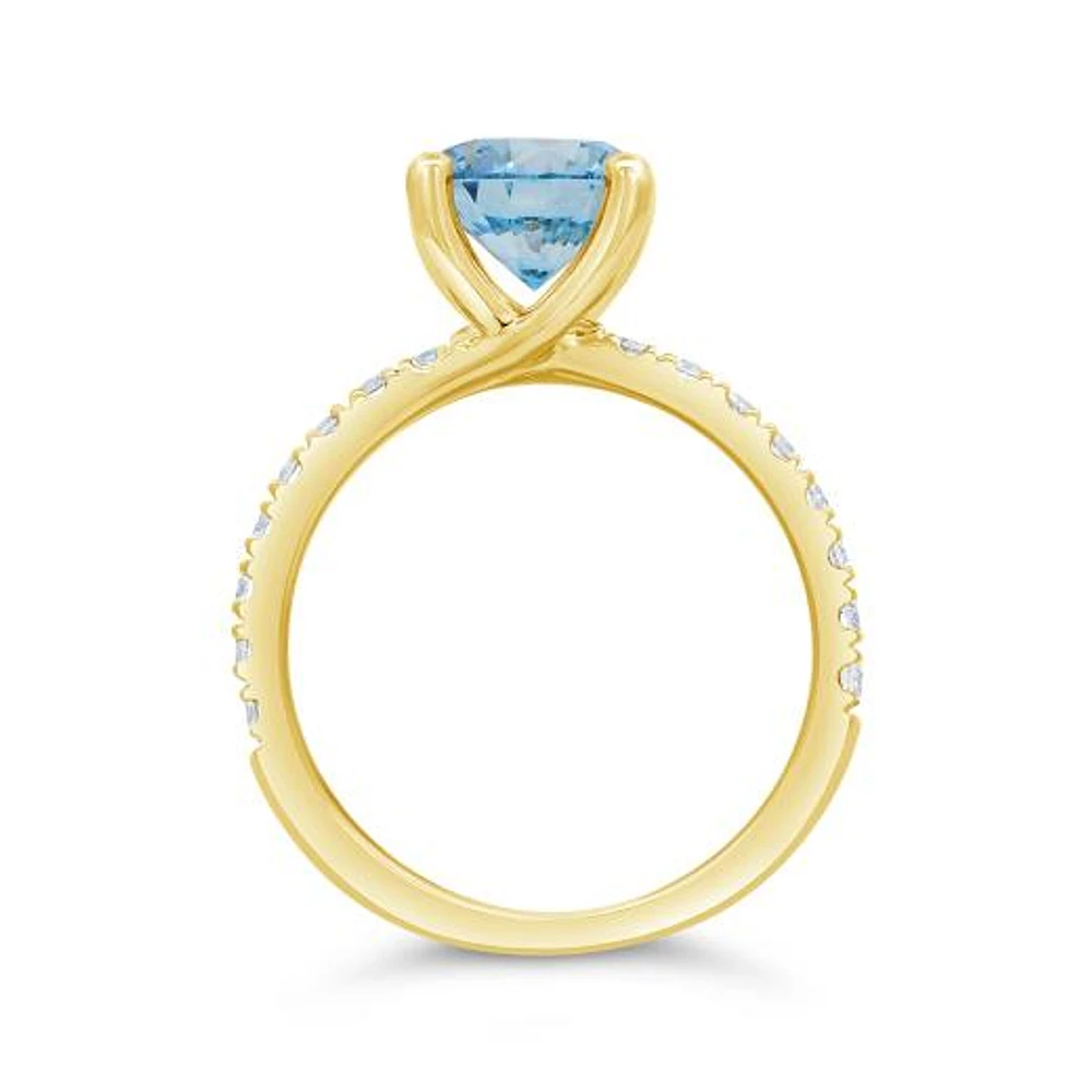 New Brilliance Lab Grown 2.50CTW Blue & White Diamond Ring in 14K Yellow Gold