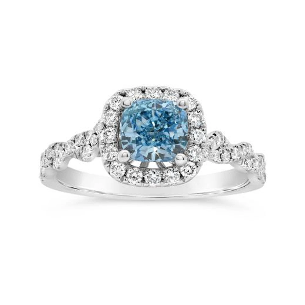 New Brilliance Lab Grown 1.50CTW Blue & White Diamond Ring in 14K White Gold