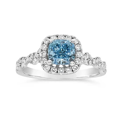 New Brilliance Lab Grown 1.50CTW Blue & White Diamond Ring in 14K White Gold