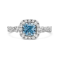 New Brilliance Lab Grown 1.50CTW Blue & White Diamond Ring in 14K White Gold