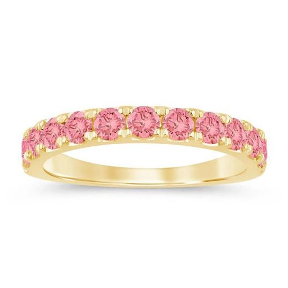 New Brilliance Lab Grown 1.00CTW Pink Diamond Band in 14K Yellow Gold