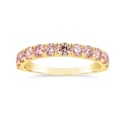 New Brilliance Lab Grown 1.00CTW Pink Diamond Band in 14K Yellow Gold