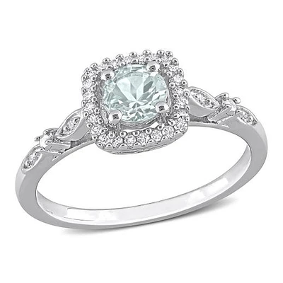 JULIANNA B Sterling Silver Aquamarine & Diamond Halo Ring