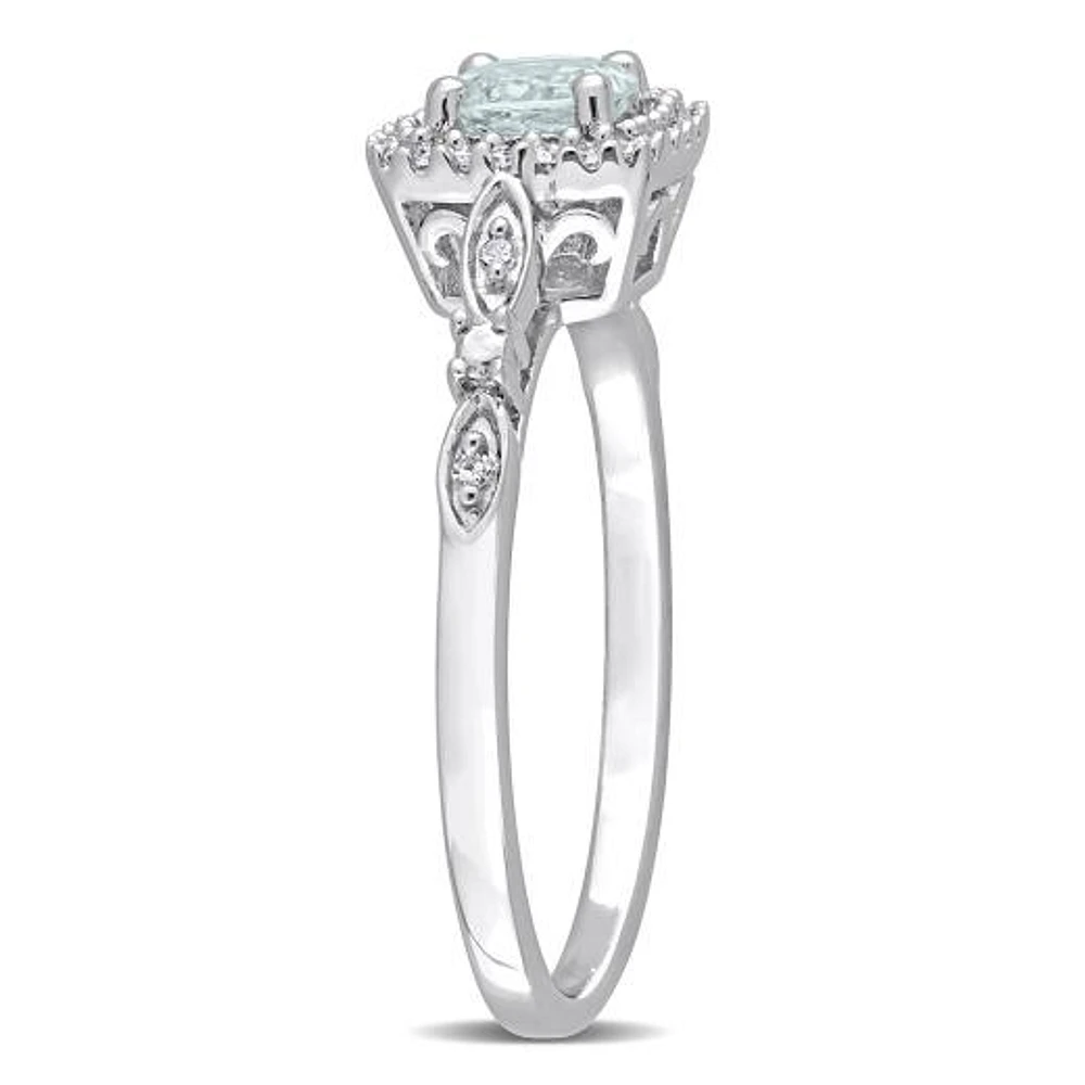 JULIANNA B Sterling Silver Aquamarine & Diamond Halo Ring