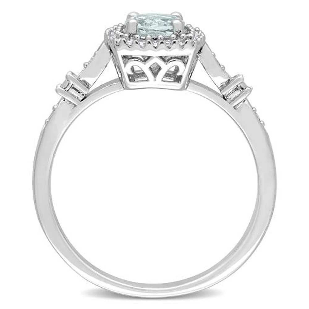 JULIANNA B Sterling Silver Aquamarine & Diamond Halo Ring