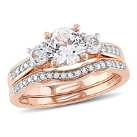 JULIANNA B 10K Rose Gold Created White Sapphire & Diamond Bridal Set