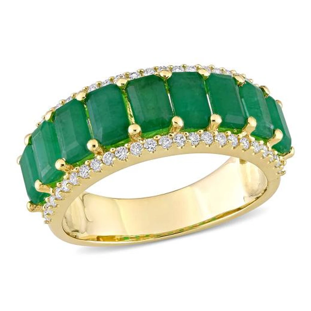 JULIANNA B 14k Yellow Gold Emerald & Diamond Semi Eternity Ring