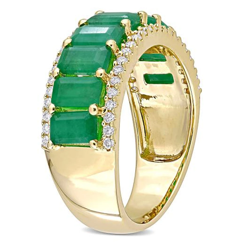 Julianna B 14K Yellow Gold Emerald & Diamond Semi Eternity Ring